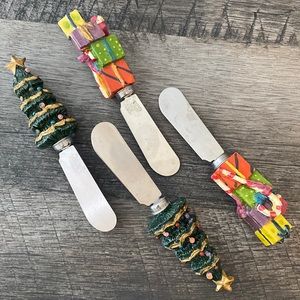 Vintage Christmas 4 piece porcelain handle cheese server